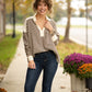 Striped Henley Sweatshirt: Chesnut