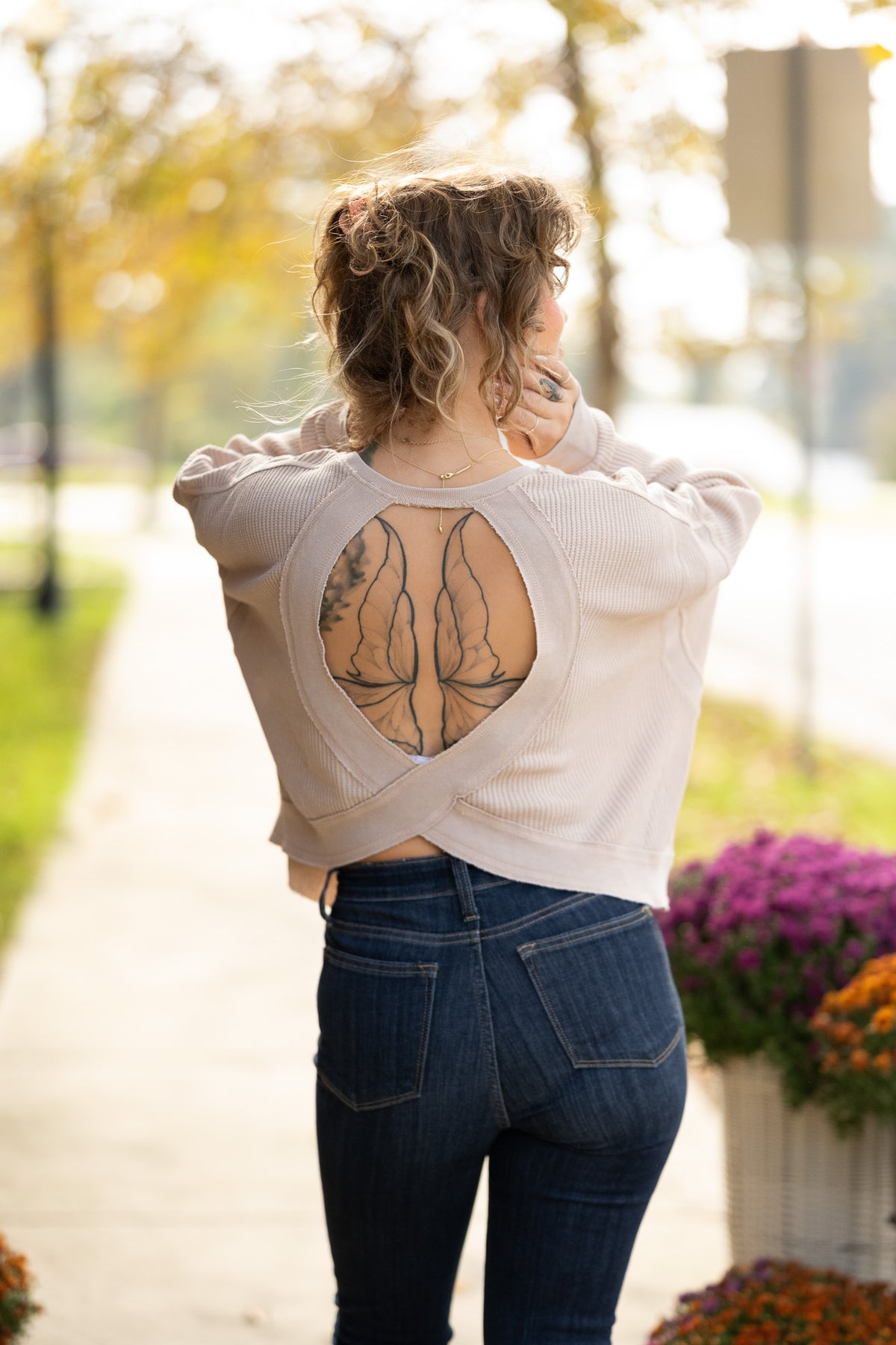 Mineral Wash Waffle Open Back Top
