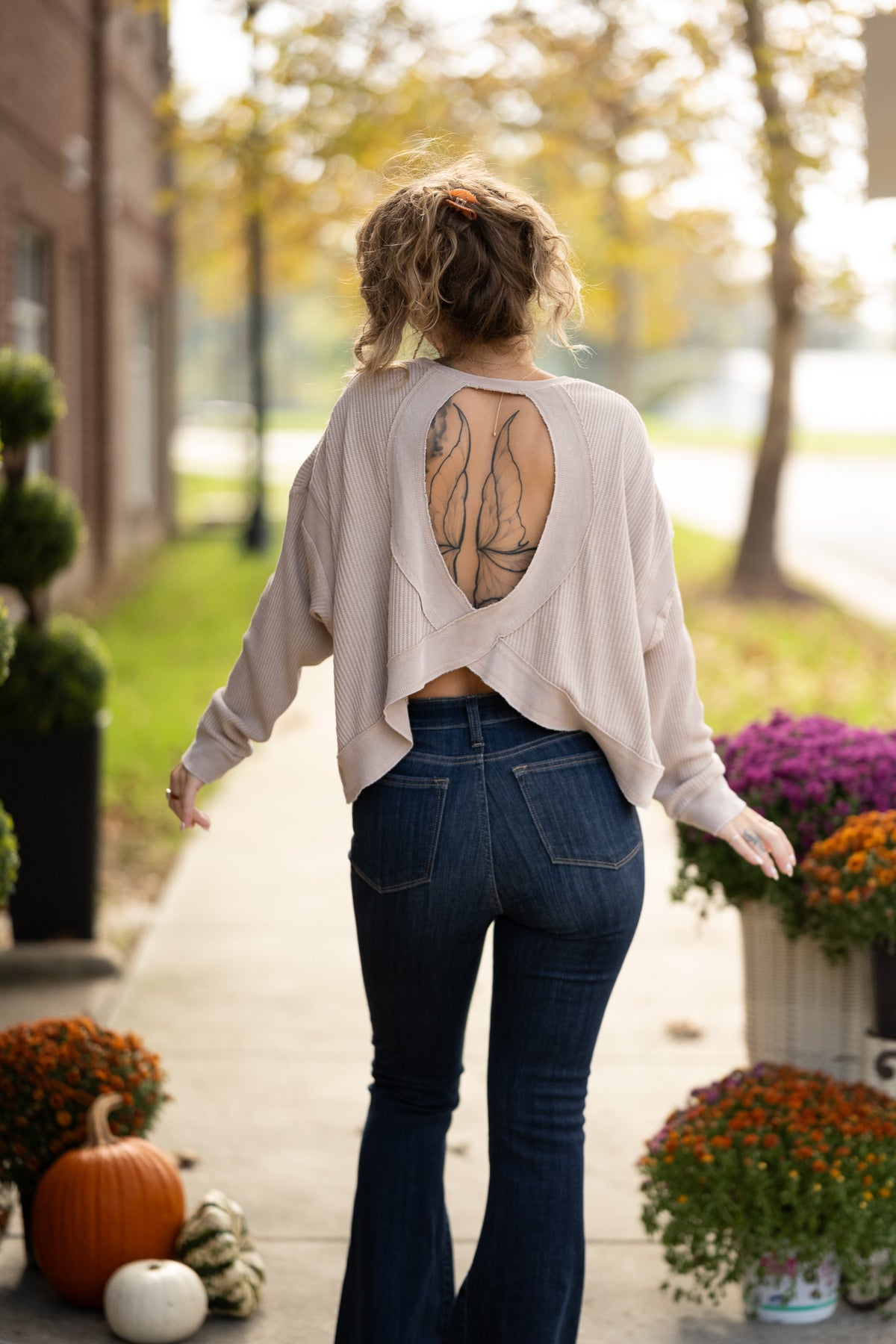 Mineral Wash Waffle Open Back Top