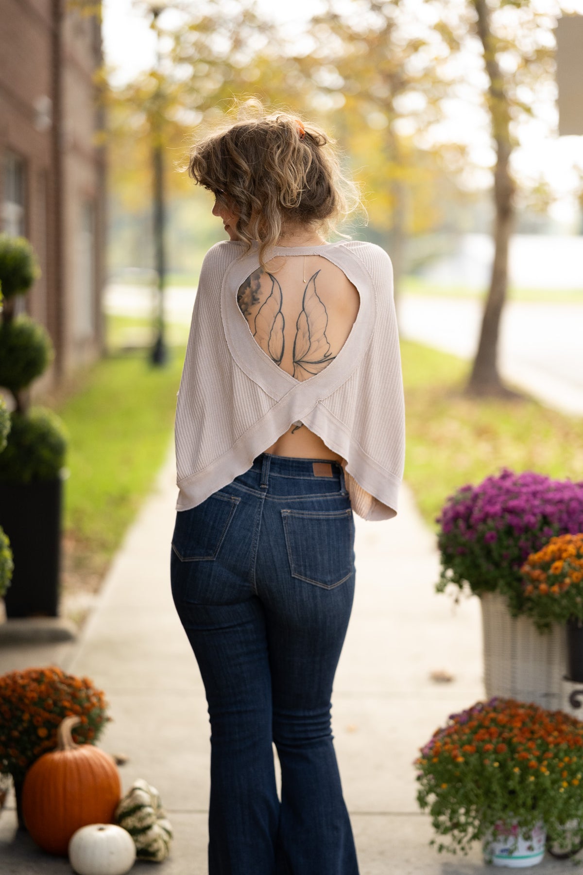 Mineral Wash Waffle Open Back Top