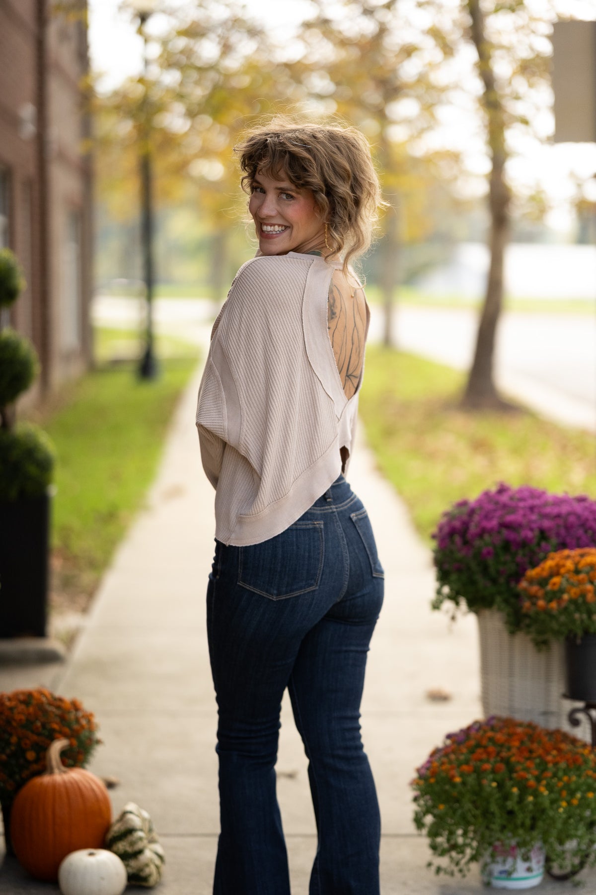 Mineral Wash Waffle Open Back Top