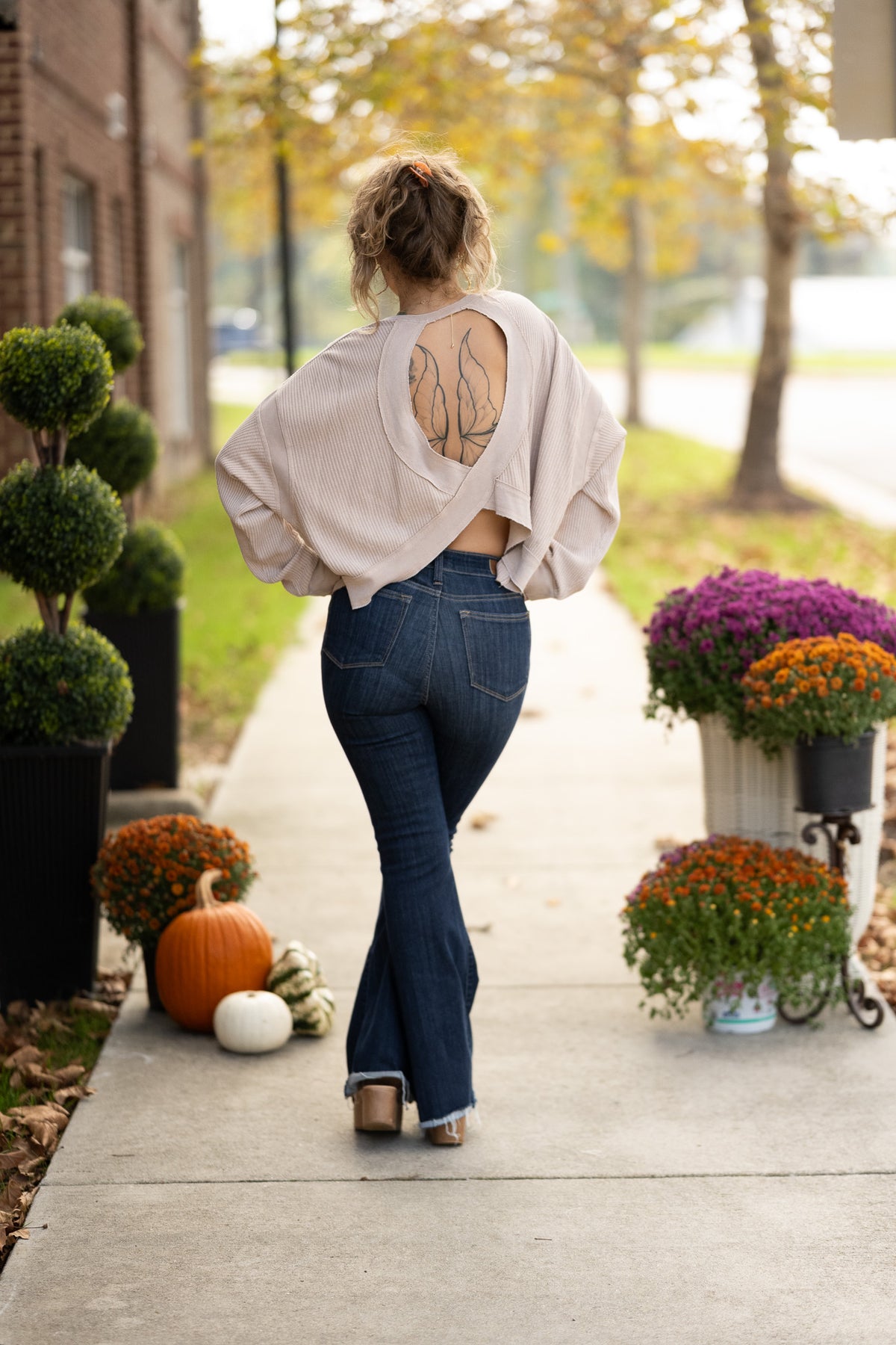 Mineral Wash Waffle Open Back Top