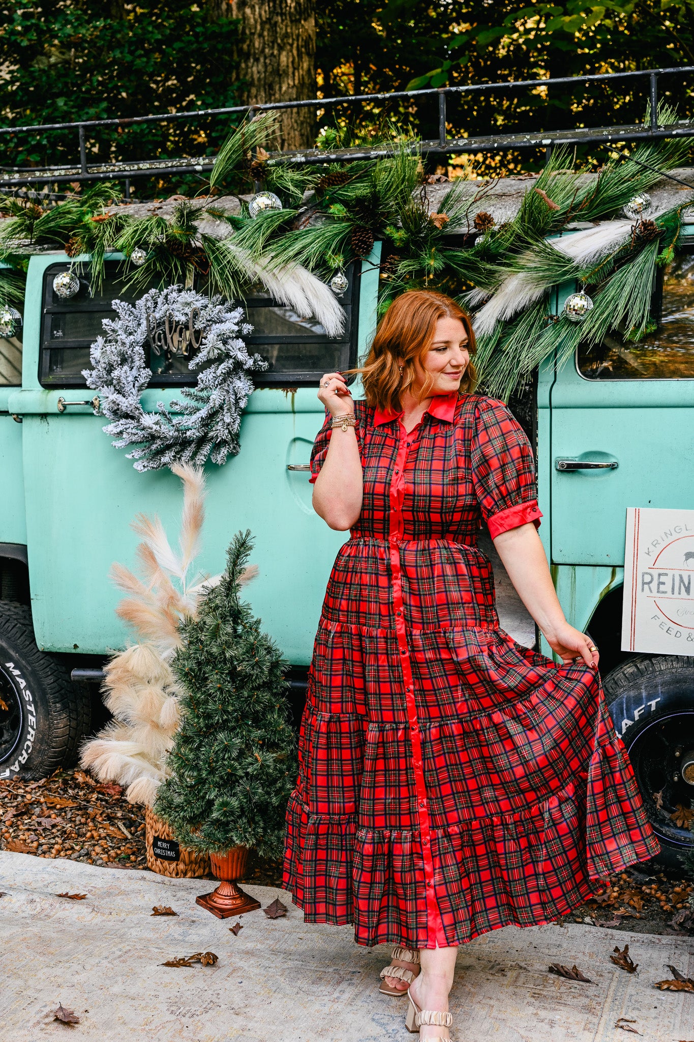 Peach Love American Girl Plaid Maxi Dress