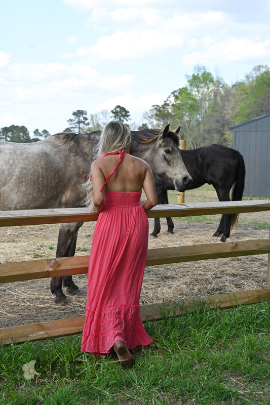 Jive Coral Halter Maxi Dress