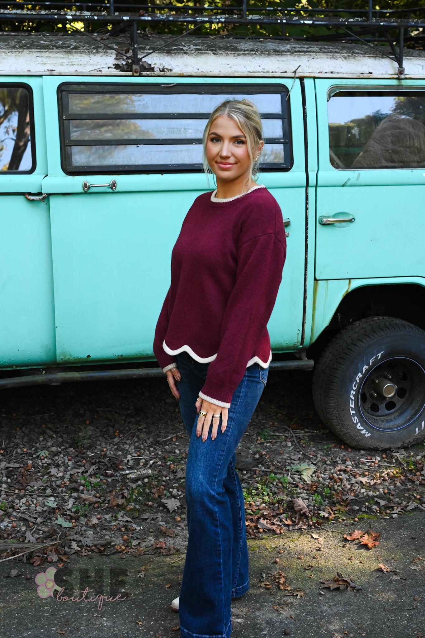Sawyer Burgundy Scalloped Sweater