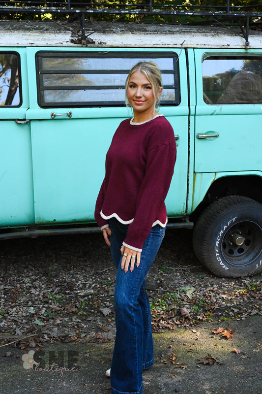 Sawyer Burgundy Scalloped Sweater