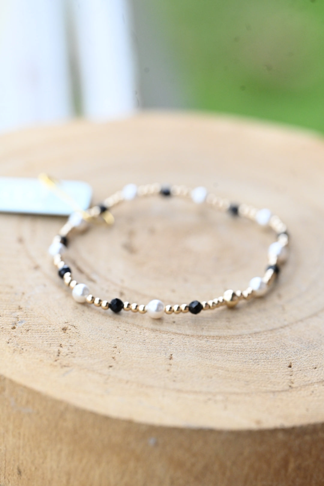 Pearl Sincerity Pattern 4mm Bead Bracelet - Faceted Onyx