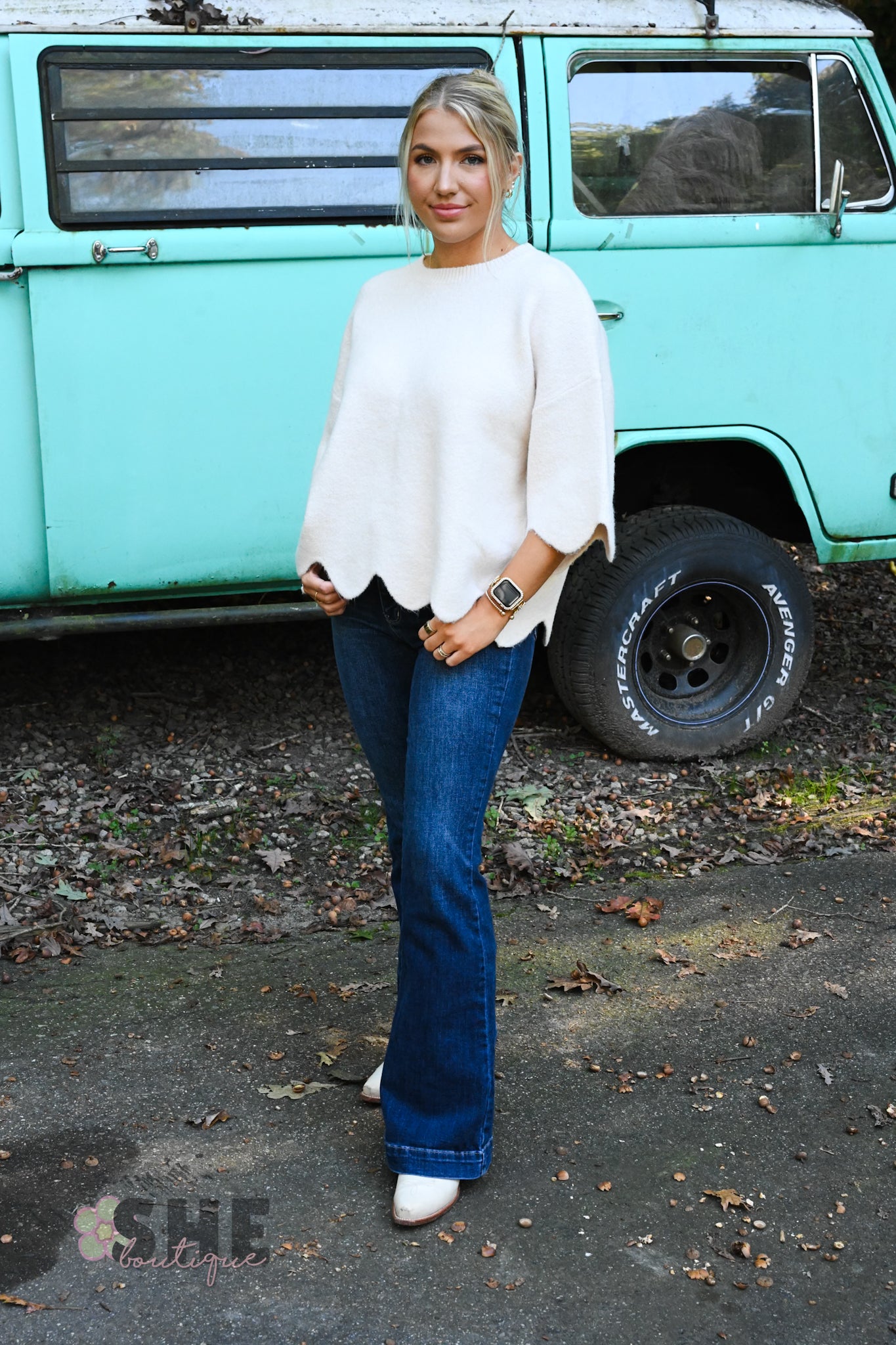 Soft Dreams Cream Scallop Sweater