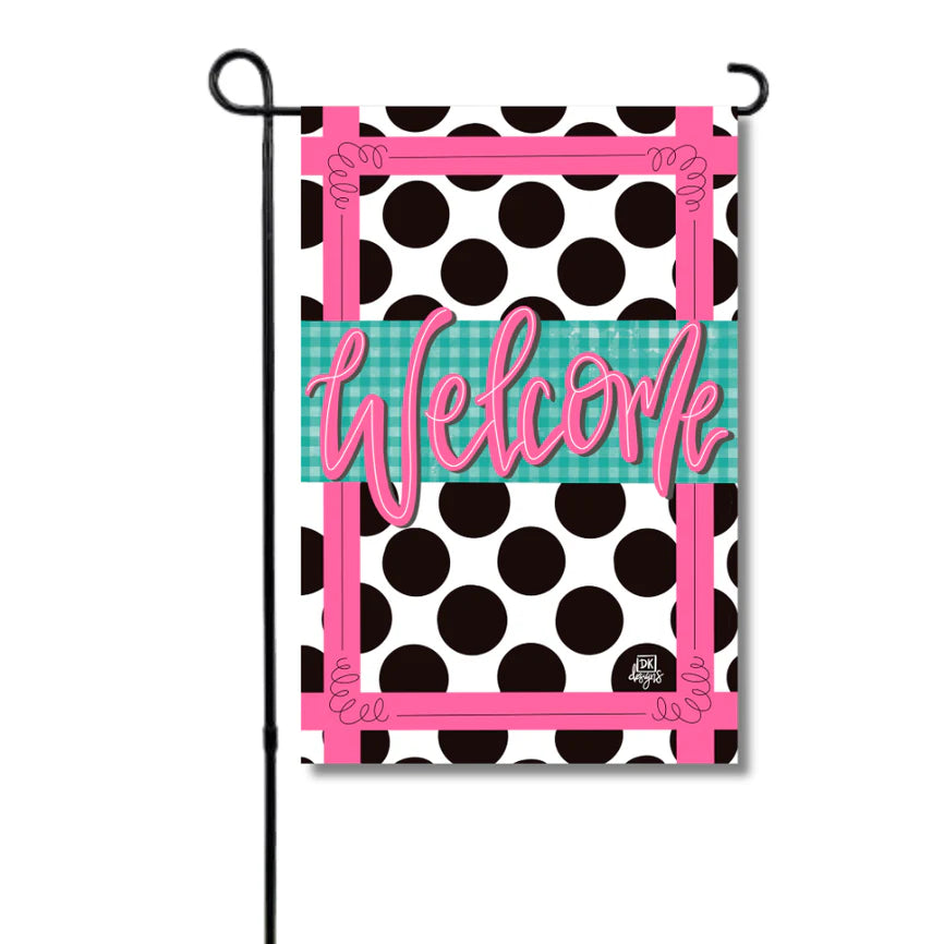 Black Polka Dot Gingham Welcome  Garden Glam