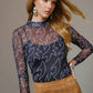 Black Mesh Boot Stitch Fitted Top