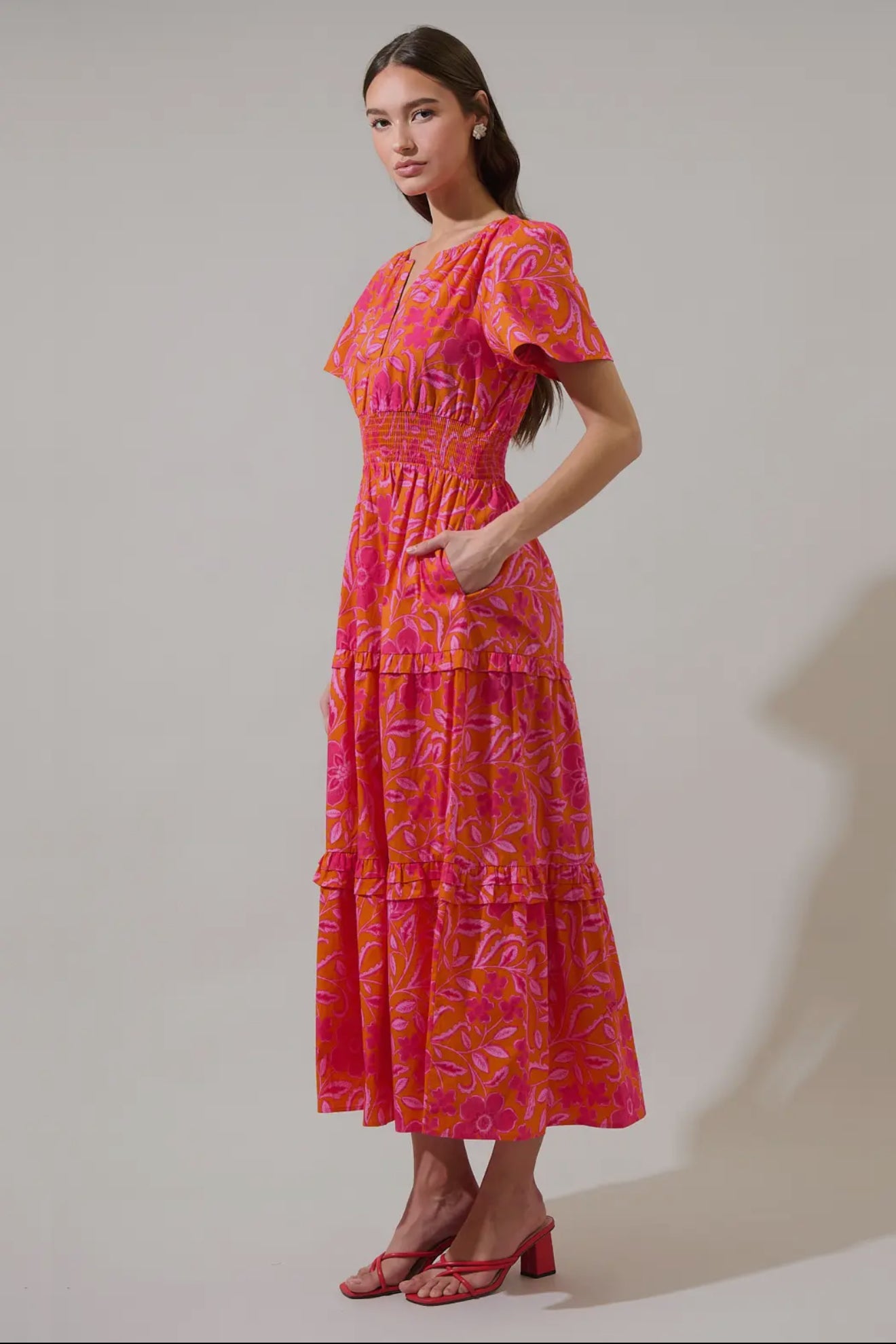 Rea Floral Palmer Poplin Tiered Maxi Dress