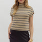Taupe And Navy Stripes Mock Neck Top
