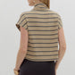 Taupe And Navy Stripes Mock Neck Top