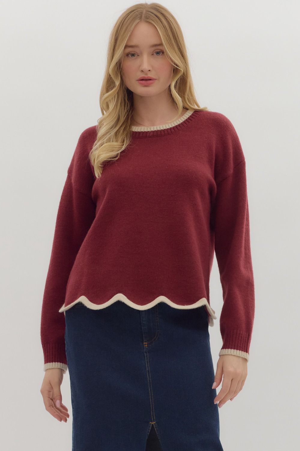 Sawyer Burgundy Scalloped Sweater