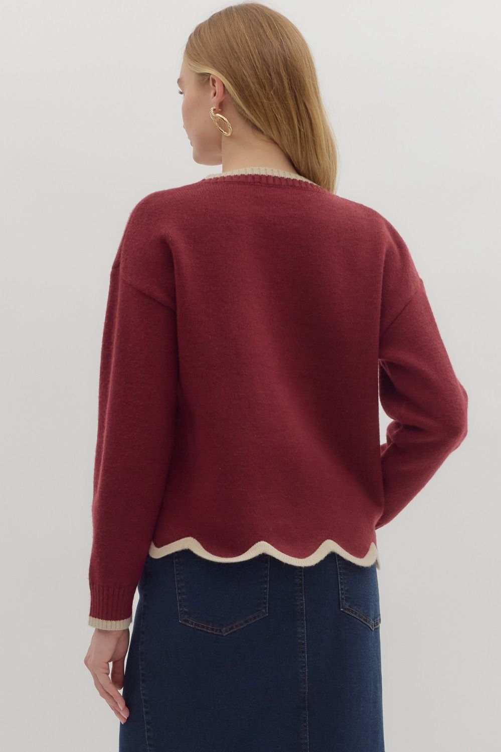 Sawyer Burgundy Scalloped Sweater