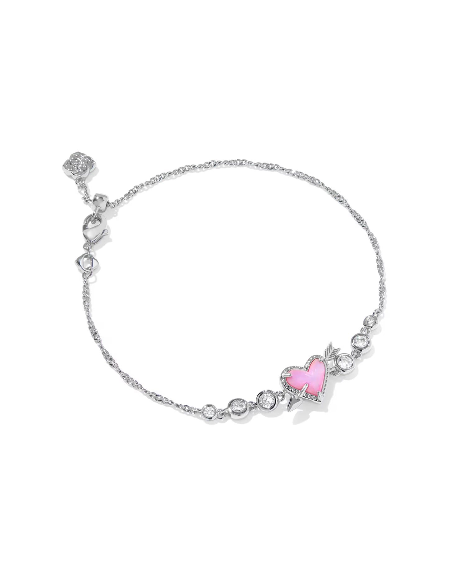 ARI HEART ARROW TENNIS BRACELET SILVER PINK OPALESCENT RESIN