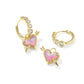 ARI HEART ARROW HUGGIE EARRINGS GOLD PINK OPALESCENT RESIN