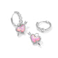 ARI HEART ARROW HUGGIE EARRINGS SILVER PINK OPALESCENT RESIN