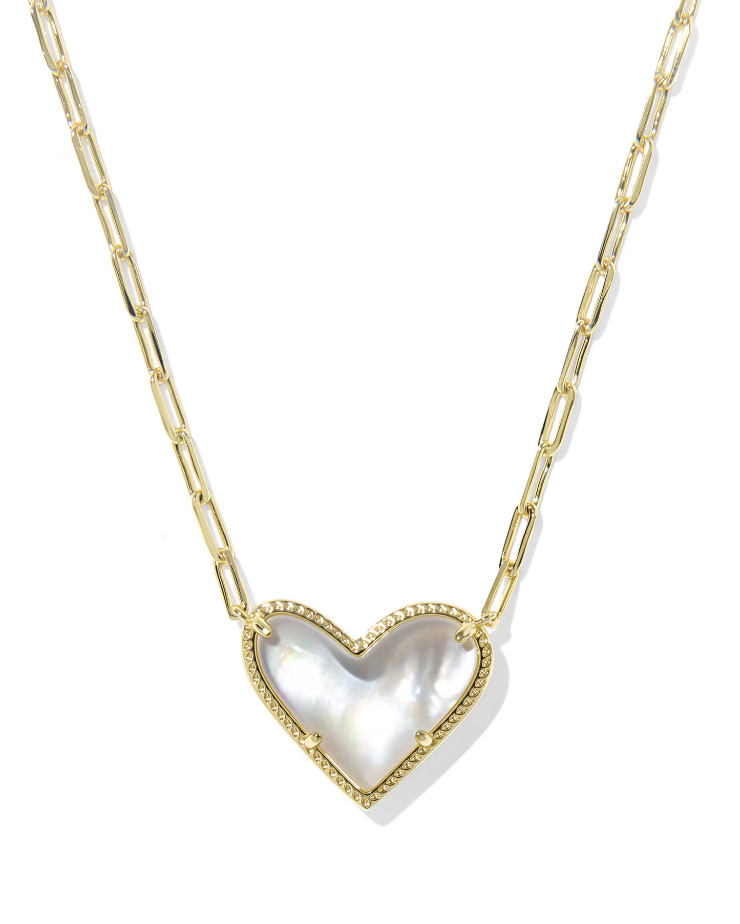 ARI HEART STATEMENT SHORT PENDANT NECKLACE GOLD IVORY MOTHER OF PEARL