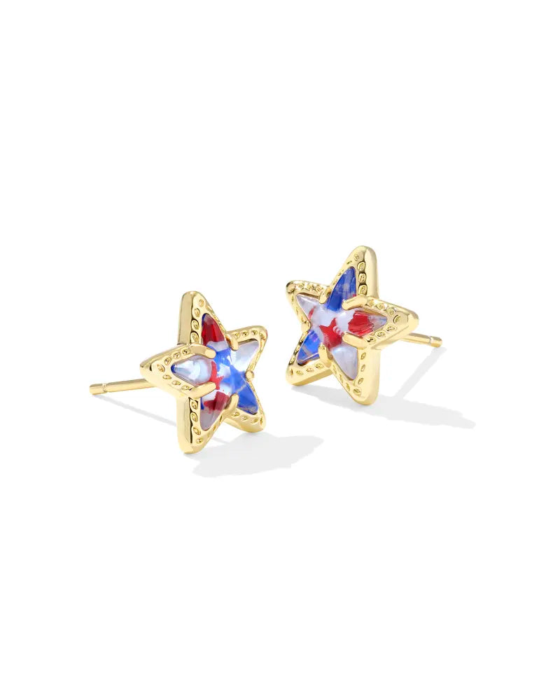 Cassidy Stud Earring Gold Red White Blue Illusion