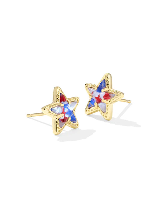Cassidy Stud Earring Gold Red White Blue Illusion