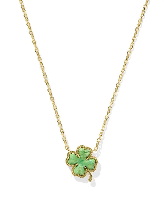Clover Short Pendant Necklace - Gold Green Moonstone