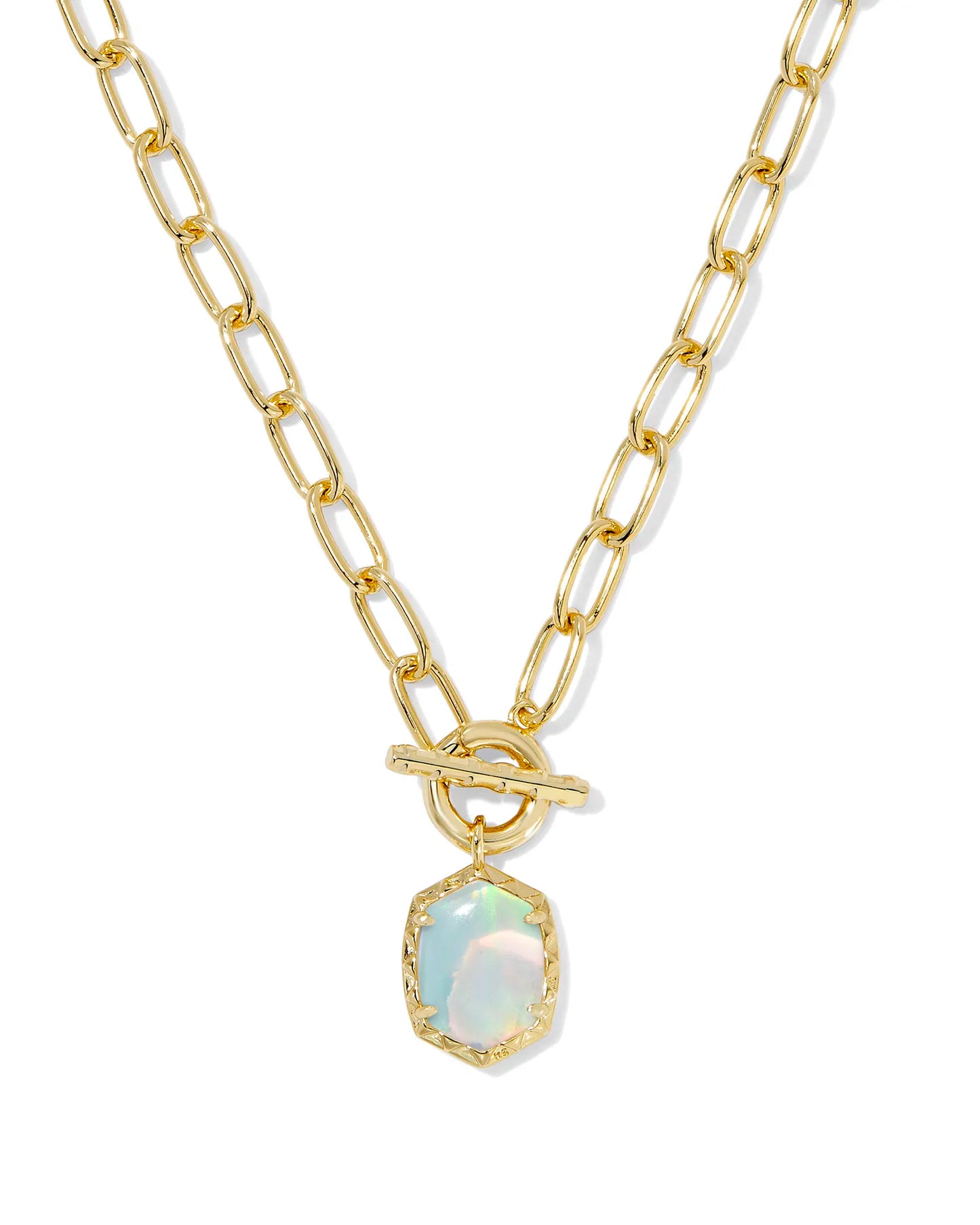 Daphne Link Chain Necklace Gold White Opalscent Resin