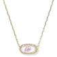 ELISA PAVE FRAME SHORT PENDANT NECKLACE GOLD IVORY MOTHER OF PEARL LOVE SCRIPT
