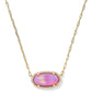 ELISA PAVE FRAME SHORT PENDANT NECKLACE GOLD PINK OPALESCENT RESIN
