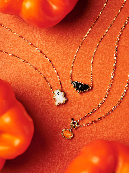 BAT SHORT PENDANT NECKLACE GOLD GOLDEN OBSIDIAN
