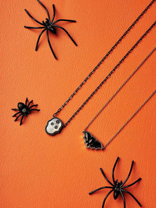SKELETON SHORT PENDANT NECKLACEGUN METAL IVORY MOTHER OF PEARL