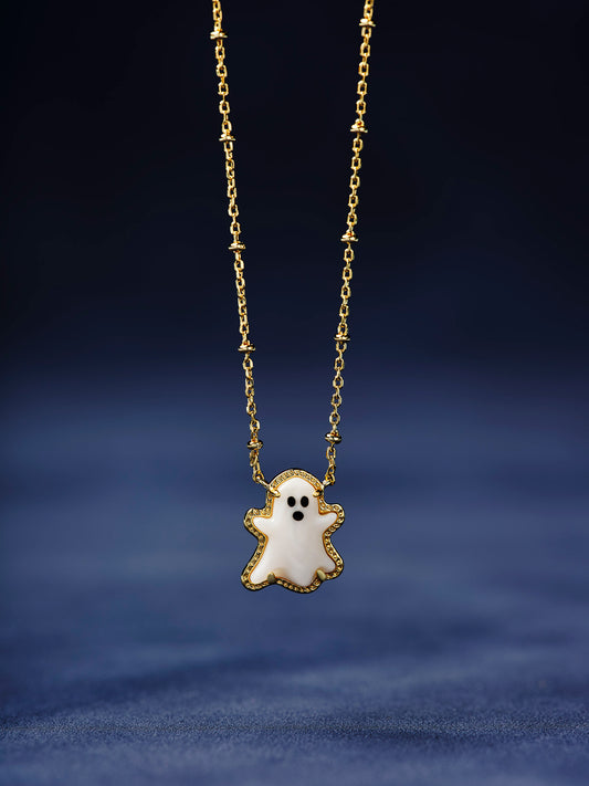 GHOST SHORT PENDANT NECKLACE GOLD WHITE MOTHER OF PEARL