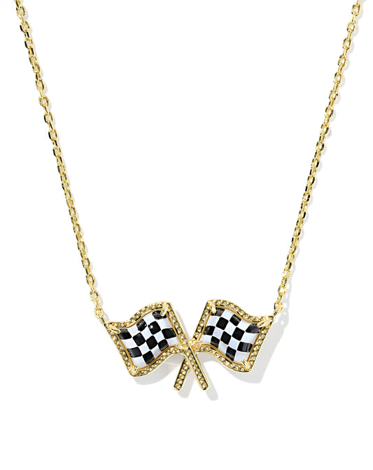 CHECKERED FLAG SHORT PENDANT NECKLACEGOLD WHITE MOTHER OF PEARL
