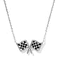 CHECKERED FLAG SHORT PENDANT NECKLACESILVER WHITE MOTHER OF PEARL