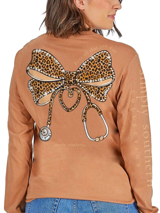 Nurse Cheetah Bow LS Tee