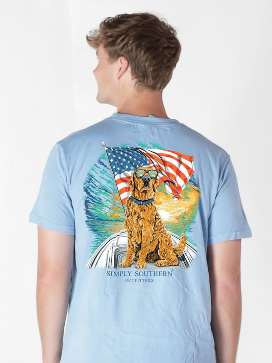 Golden Lab with Flag Mineral Wash Tee