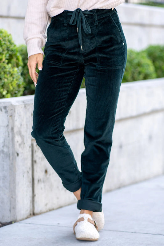 Emerald Corduroy High Waist Cuffed Jogger Style 88863