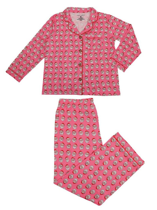 SS Pink Santa Button Up Pajama Set -