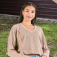 Knit V Neck Pullover Crop - Umber