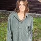 Knit V Neck Waffle Top - Jade