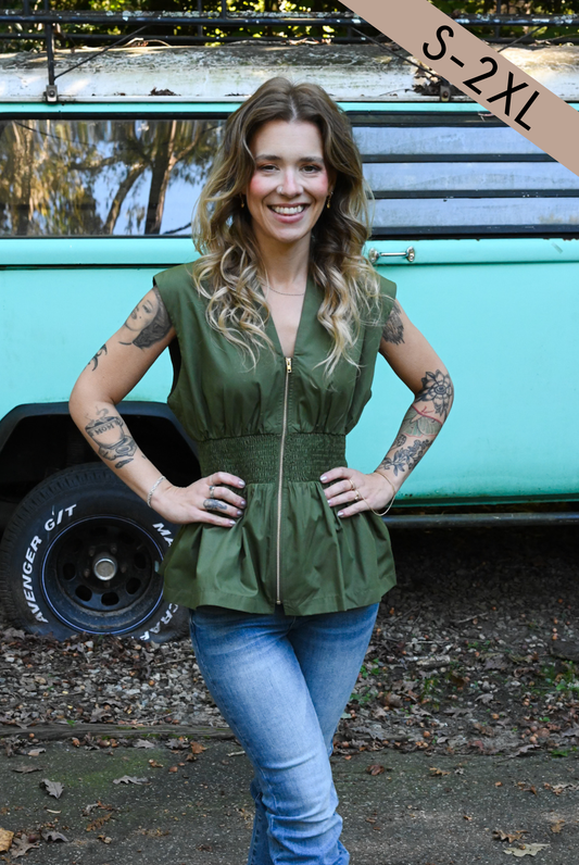 Monica Olive Zip Top