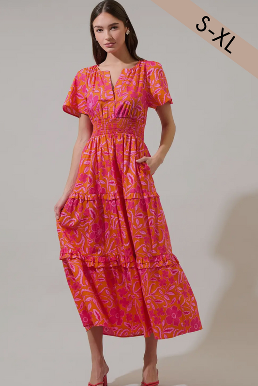 Rea Floral Palmer Poplin Tiered Maxi Dress