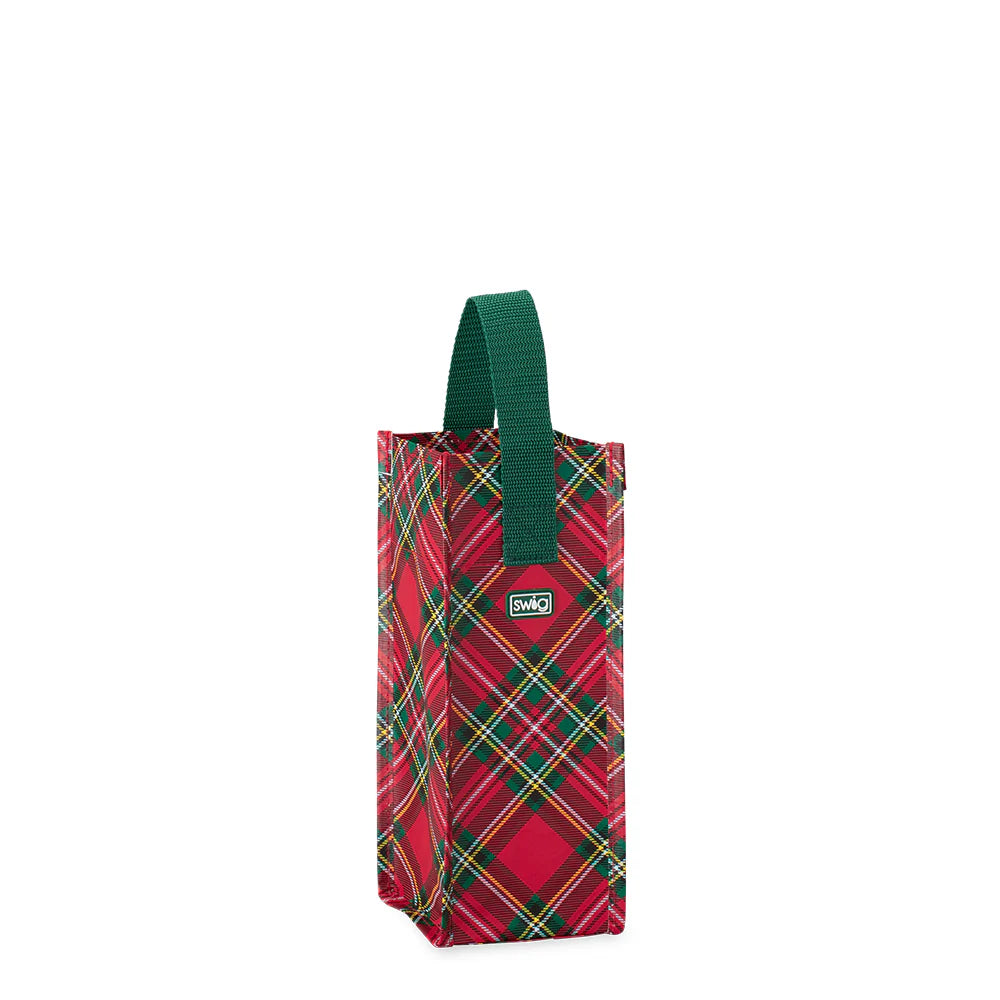 Christmas Plaid Wine Reuseable Tote