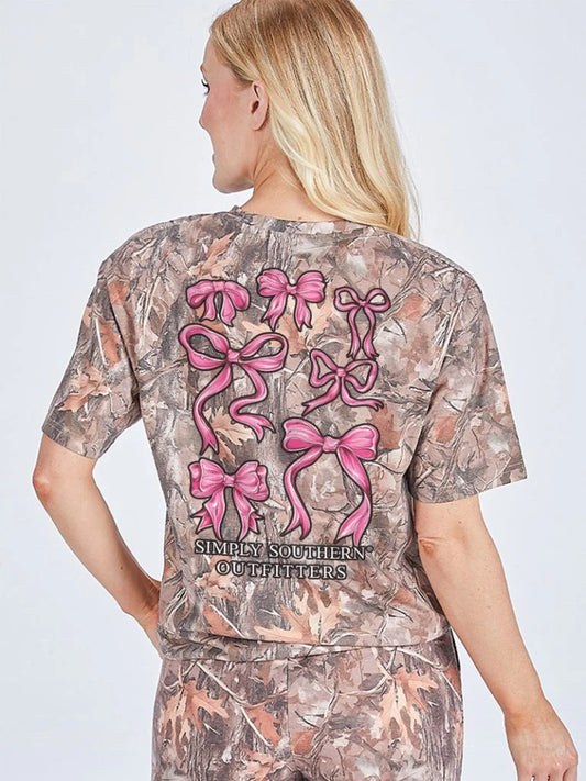 Pink Bows on Camo Tee