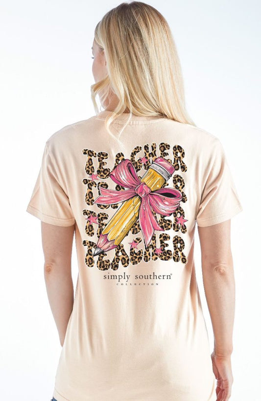 Teacher Leopard Pencil SS Tee