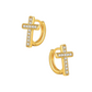 Ridge Cross Huggie Hoop Gold Earrings