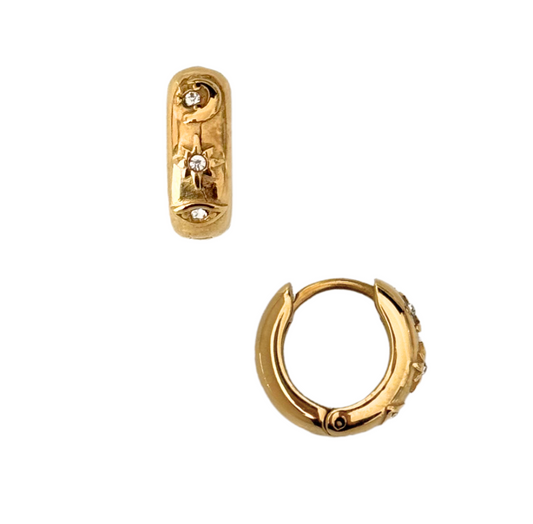 Wilder Evil Eye Celestial Huggie Gold Hoop Earrings