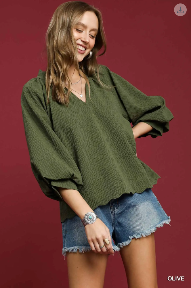 Tanner Bubble Sleeve Olive Top