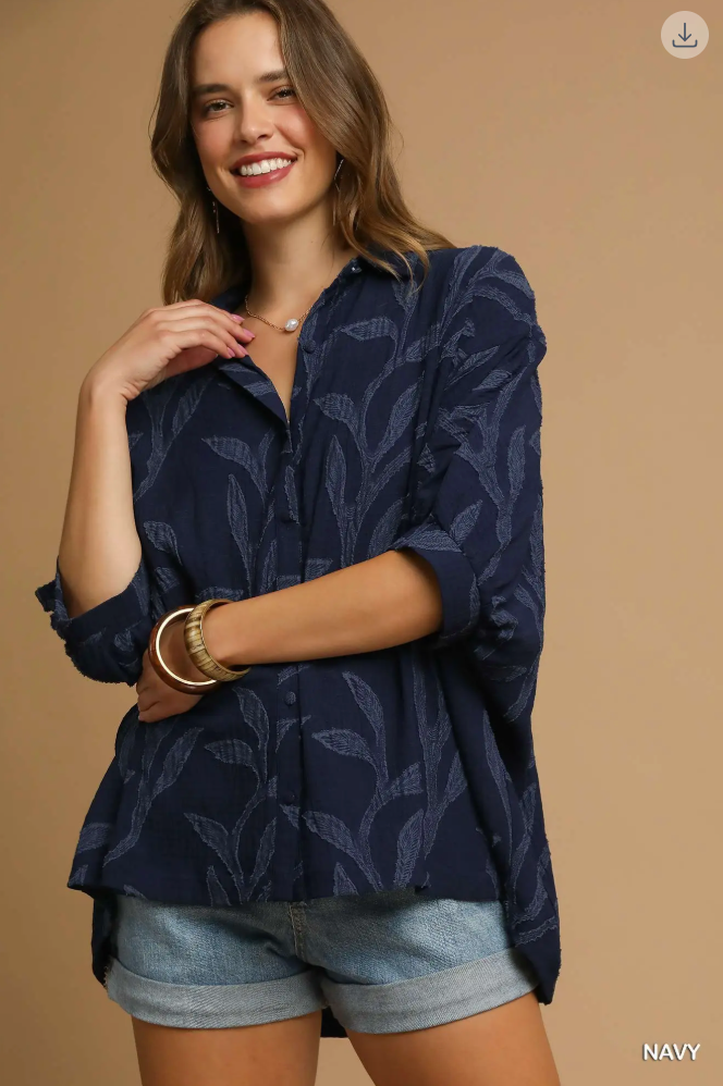 Navy Vines Button Down