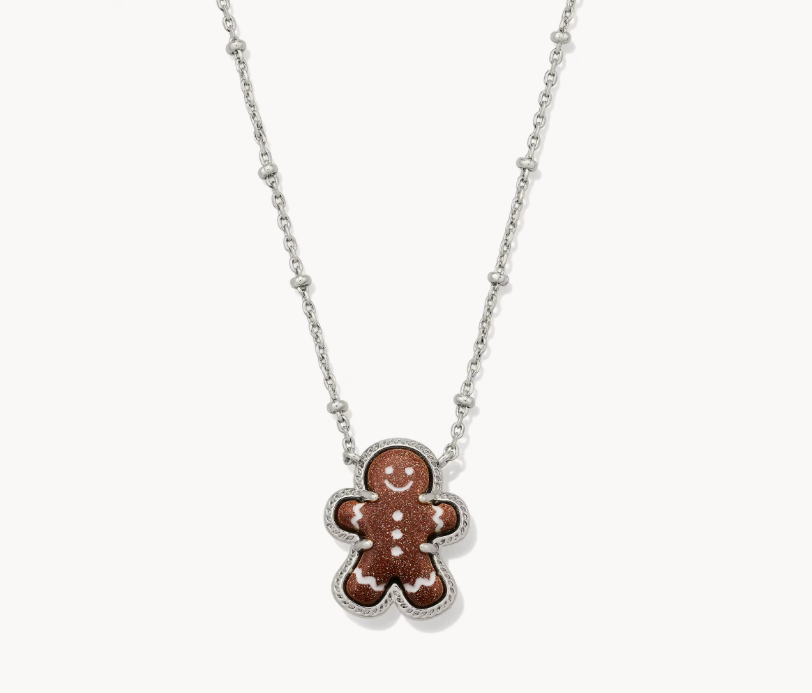 GINGERBREAD SHORT PENDANT NECKLACE SILVER BROWN GOLDSTONE